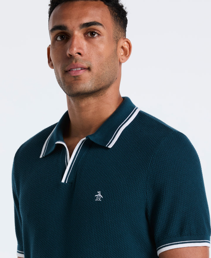 Cotton Johnny Collar Sweater Polo (Reflecting Pond) 