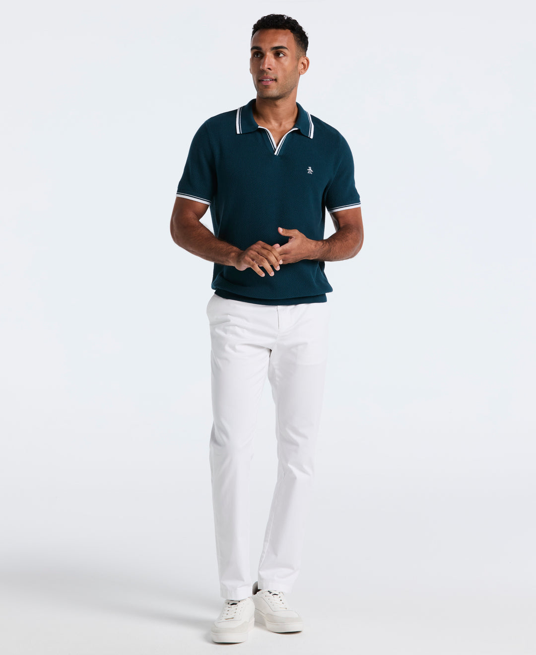Cotton Johnny Collar Sweater Polo (Reflecting Pond) 
