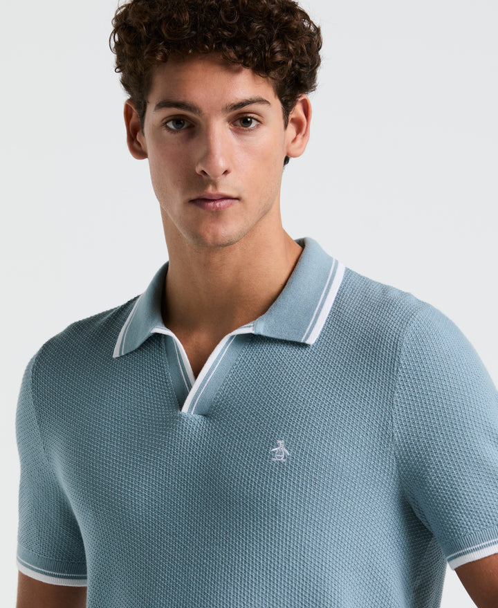 Textured Johnny Collar Sweater Polo (Citadel) 