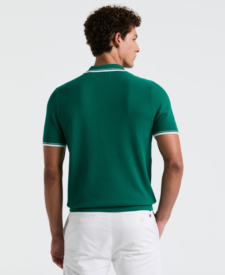 Textured Johnny Collar Sweater Polo (Cadmium Green) 