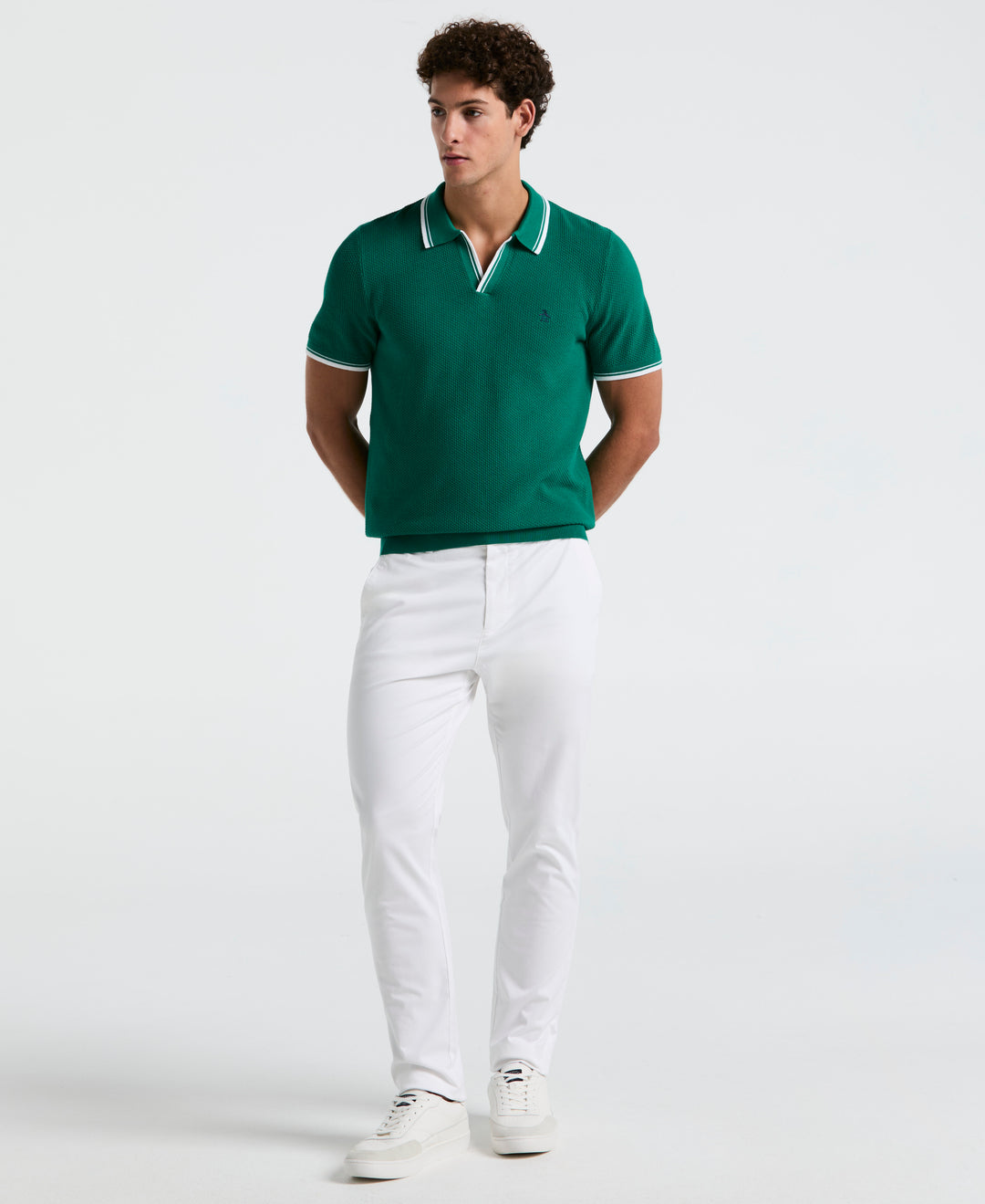 Textured Johnny Collar Sweater Polo (Cadmium Green) 