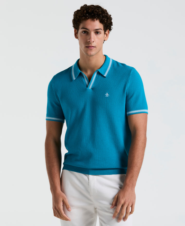 Textured Johnny Collar Sweater Polo (Mosaic Blue) 