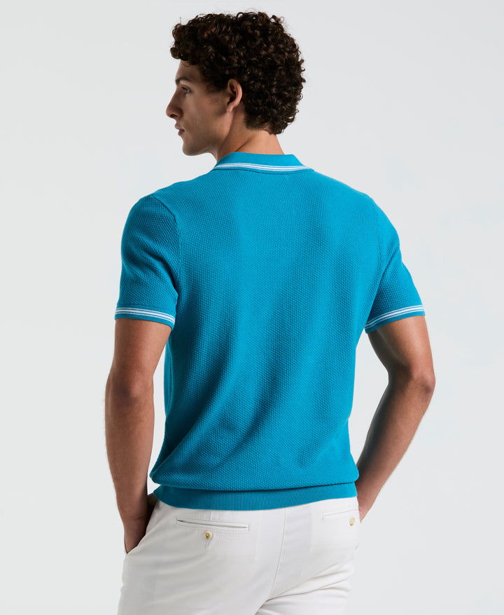 Textured Johnny Collar Sweater Polo (Mosaic Blue) 