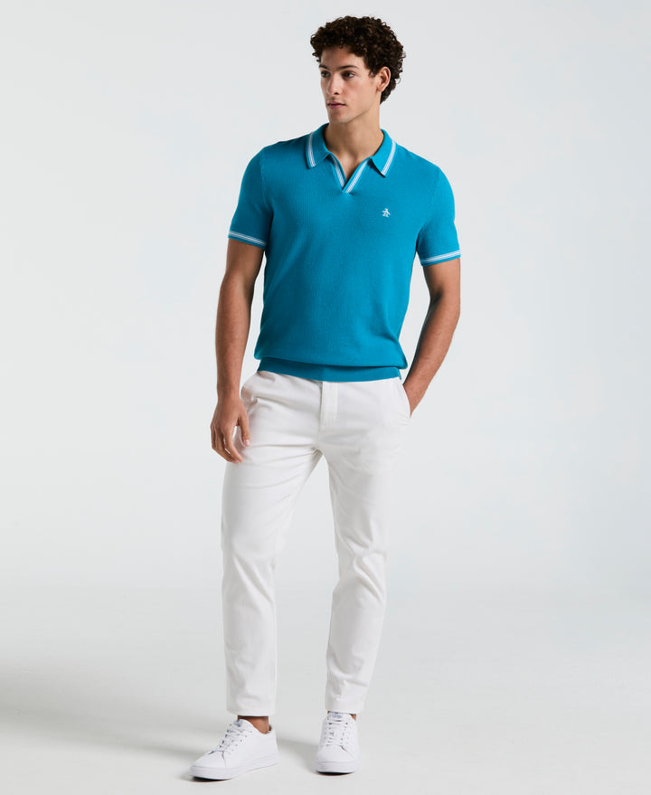 Textured Johnny Collar Sweater Polo (Mosaic Blue) 