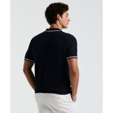 Textured Johnny Collar Sweater Polo (Dark Sapphire) 