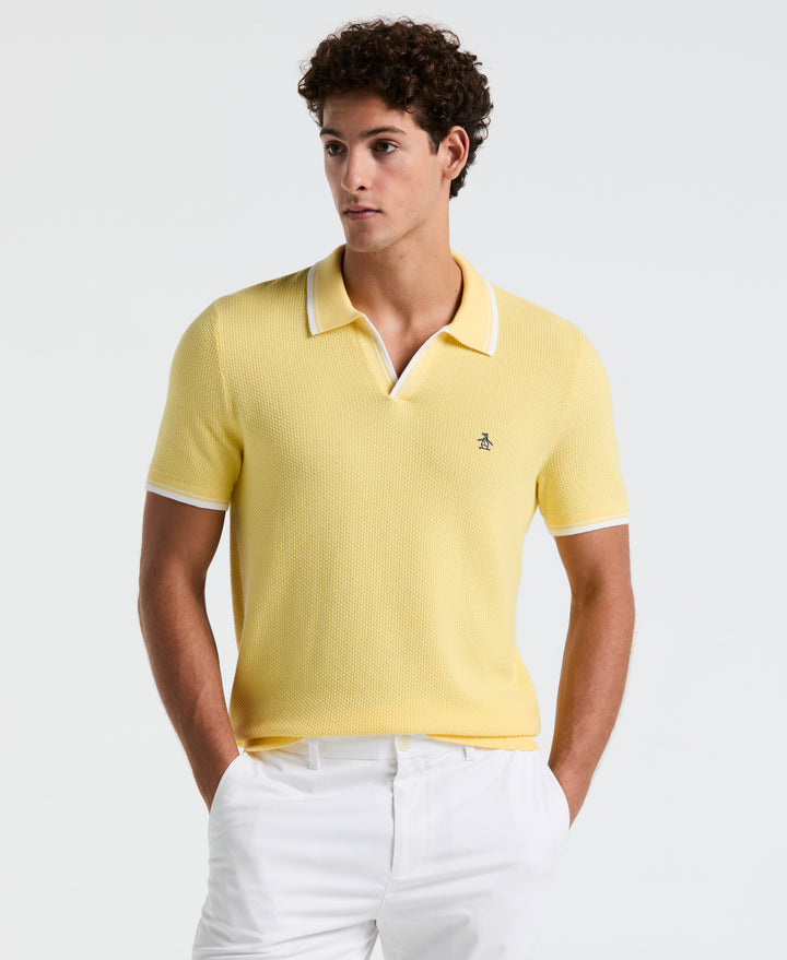 Textured Johnny Collar Sweater Polo (Popcorn) 