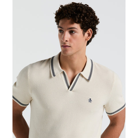 Textured Johnny Collar Sweater Polo (Birch) 