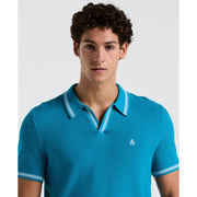 Textured Johnny Collar Sweater Polo (Mosaic Blue) 