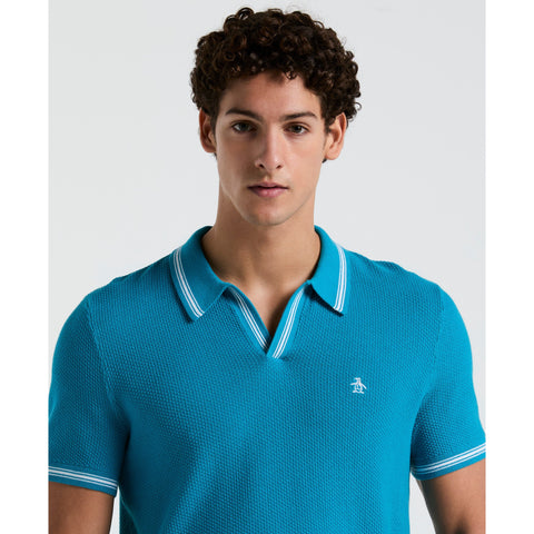 Textured Johnny Collar Sweater Polo (Mosaic Blue) 