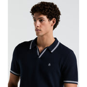 Textured Johnny Collar Sweater Polo (Dark Sapphire) 