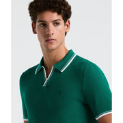 Textured Johnny Collar Sweater Polo (Cadmium Green) 