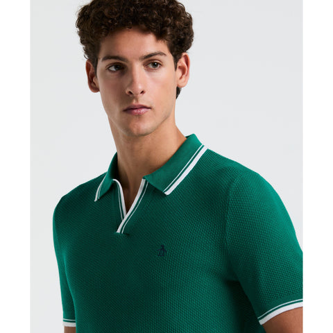 Textured Johnny Collar Sweater Polo (Cadmium Green) 
