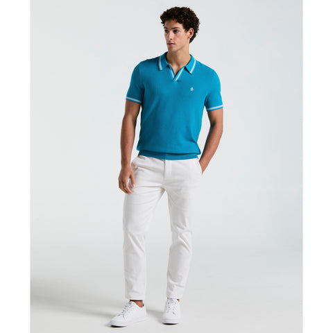 Textured Johnny Collar Sweater Polo (Mosaic Blue) 