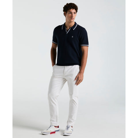 Textured Johnny Collar Sweater Polo (Dark Sapphire) 