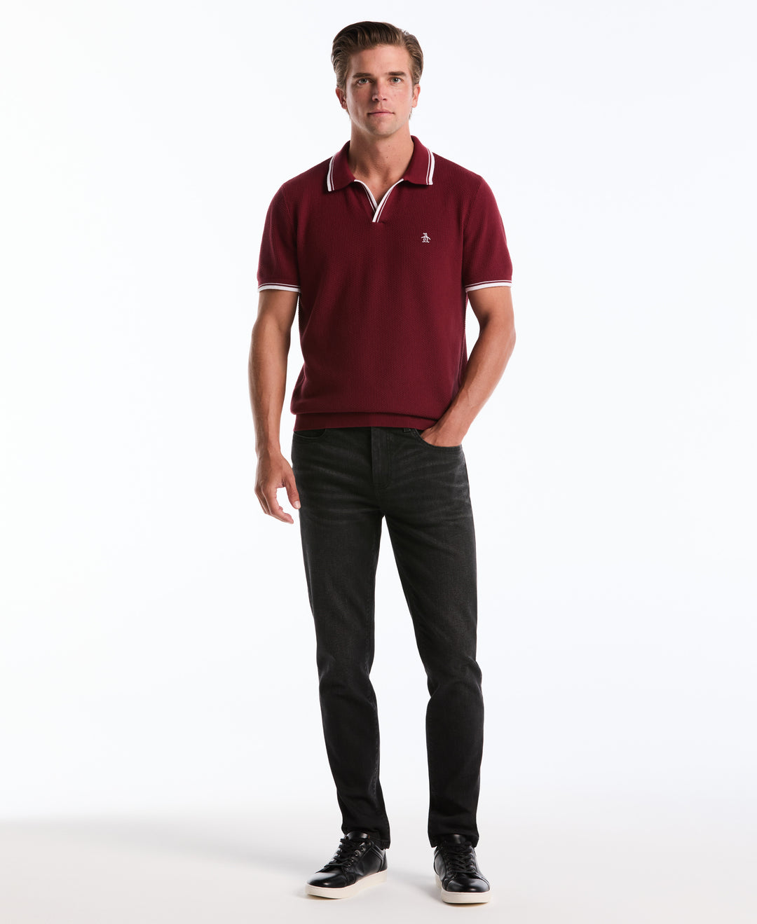 Cotton Johnny Collar Sweater Polo (Cabernet) 