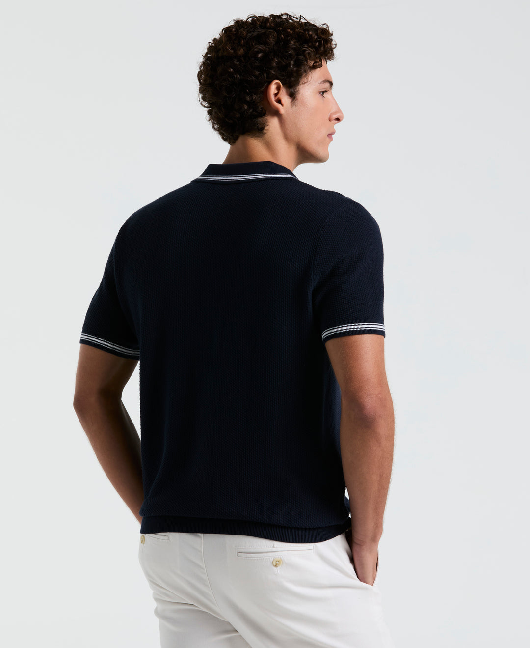 Textured Johnny Collar Sweater Polo (Dark Sapphire) 