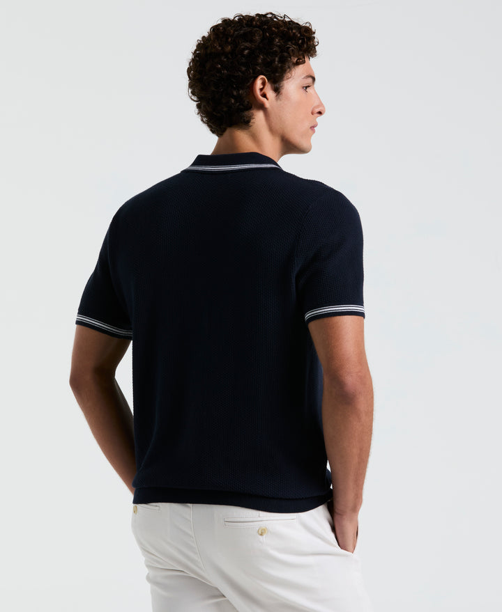 Textured Johnny Collar Sweater Polo (Dark Sapphire) 