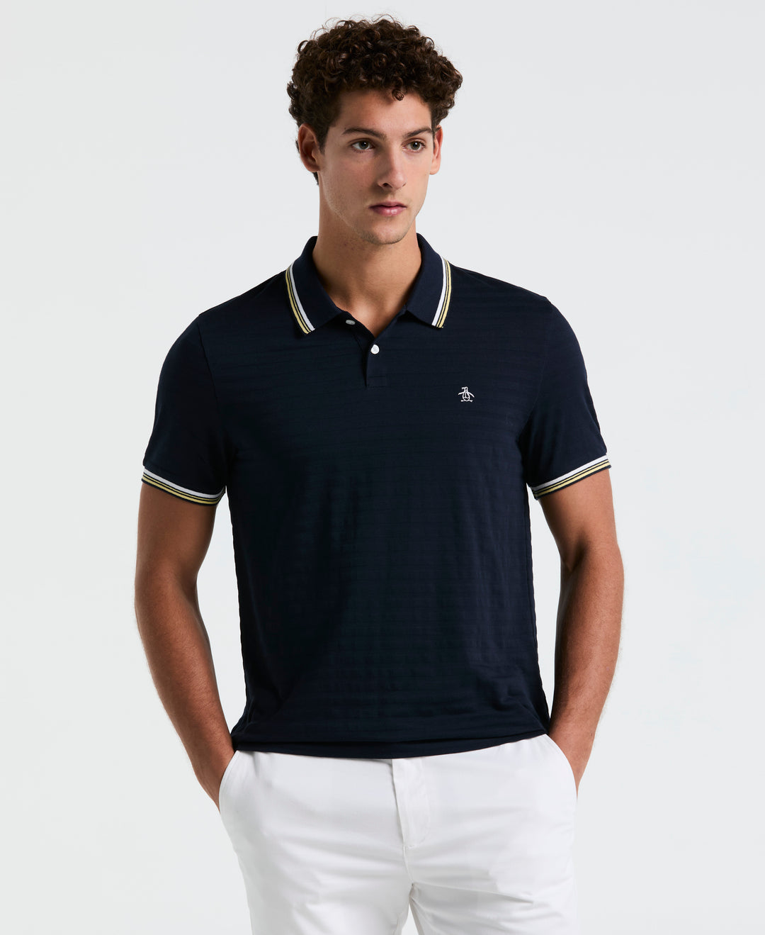 Textured Slub Tipped Polo (Dark Sapphire) 