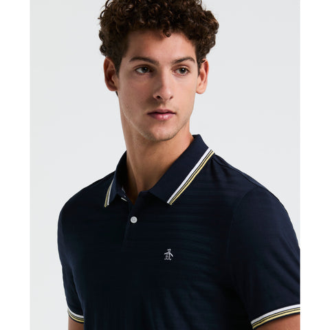 Textured Slub Tipped Polo (Dark Sapphire) 