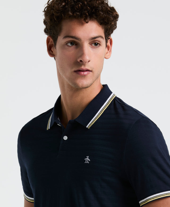 Textured Slub Tipped Polo (Dark Sapphire) 