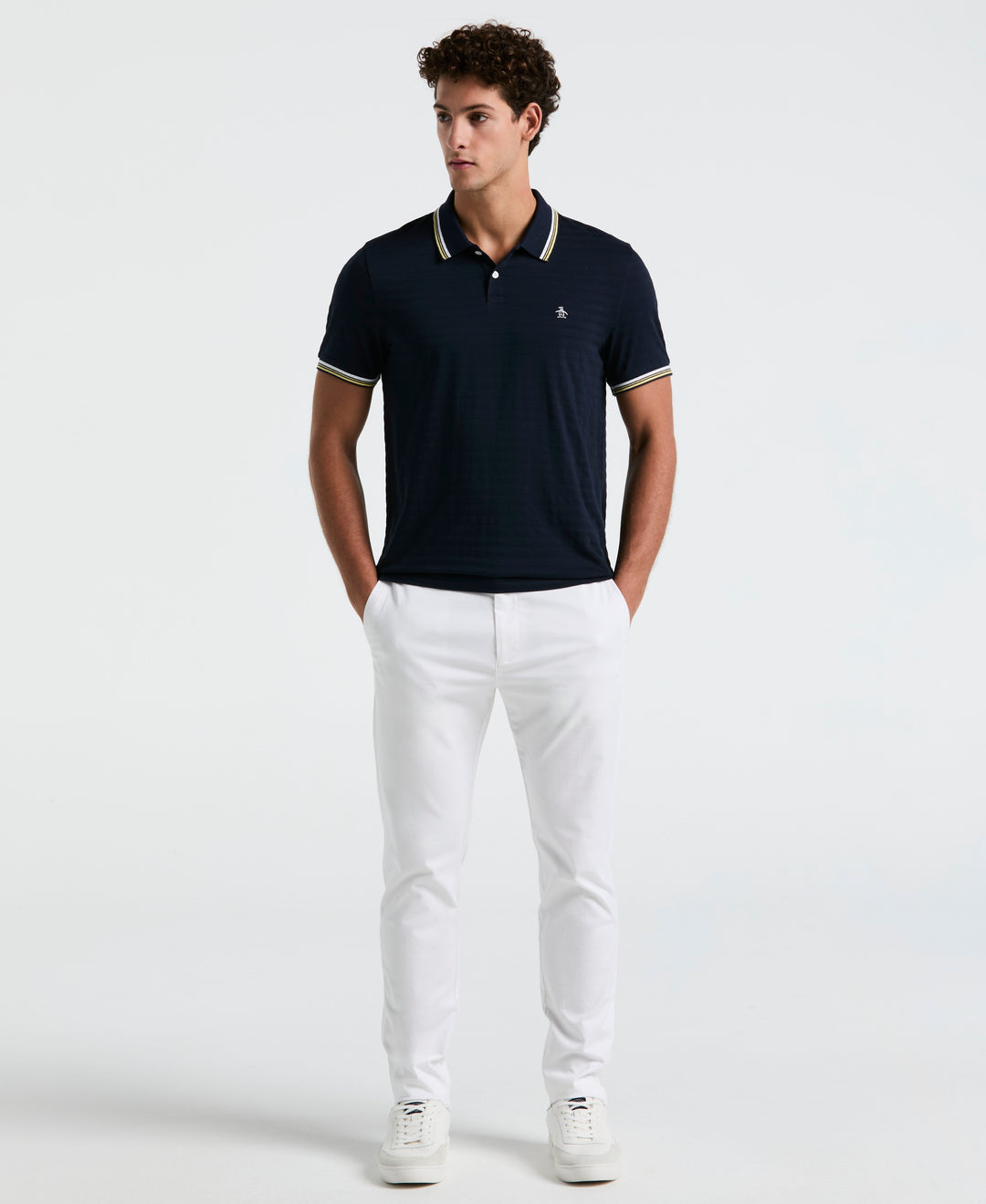 Textured Slub Tipped Polo (Dark Sapphire) 