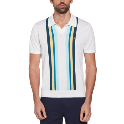 Textured Vertical Stripe Polo Jumper (Bright White) 