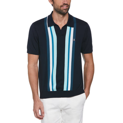 Textured Vertical Stripe Polo Jumper (Dark Sapphire) 
