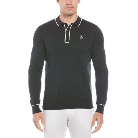 The Earl Merino Wool Blend Golf Jumper (Dark Caviar Heather) 