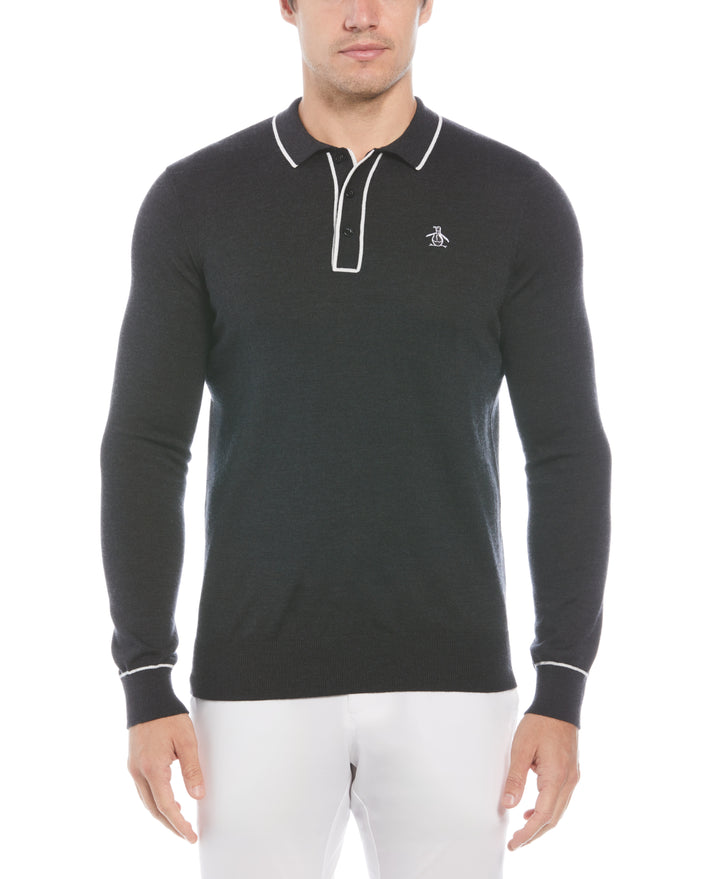 The Earl Merino Wool Blend Golf Sweater (Dark Caviar Heather) 