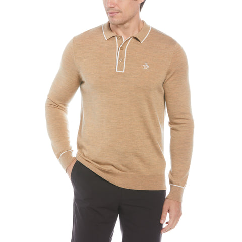 The Earl Merino Wool Blend Golf Jumper (Lt Prairie Sand Htr) 