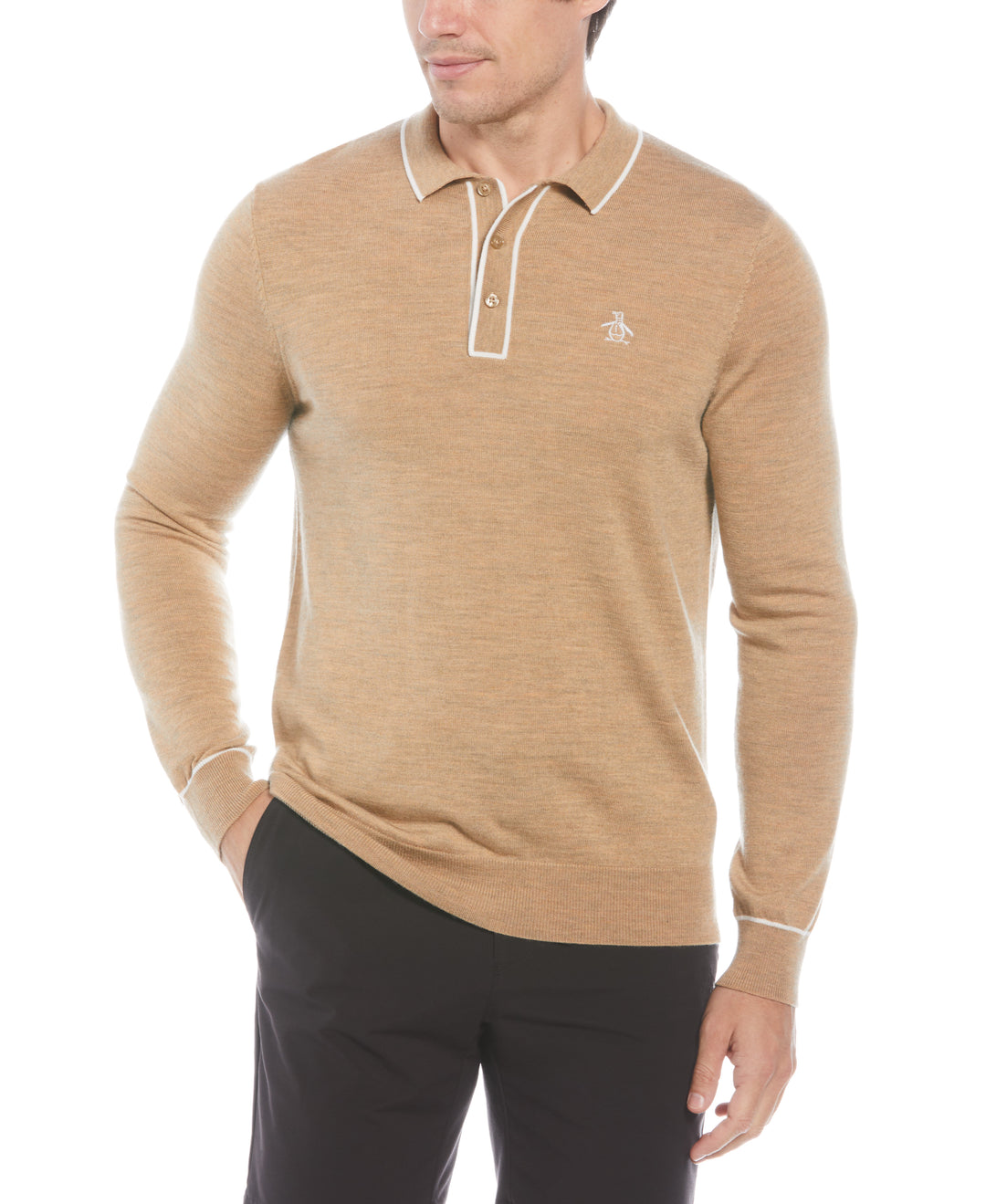 The Earl Merino Wool Blend Golf Sweater (Lt Prairie Sand Htr) 