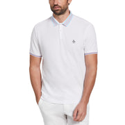 Thin Stripe Contrast Collar Polo (Bright White) 