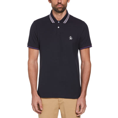 Short Sleeve Cotton Tipped Collar Polo Shirt (Dark Sapphire) 