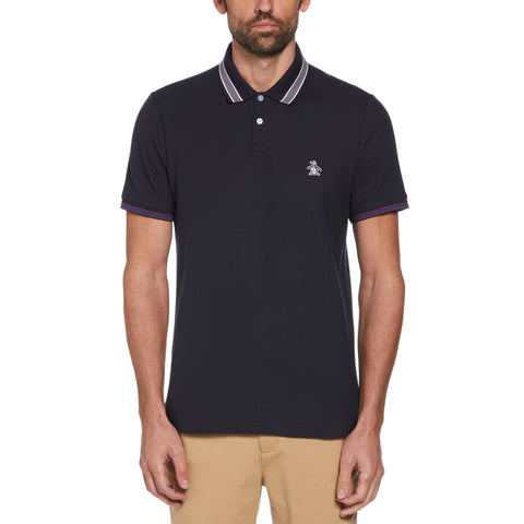 Short Sleeve Cotton Tipped Collar Polo Shirt (Dark Sapphire) 