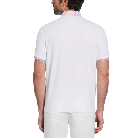 Thin Stripe Contrast Collar Polo (Bright White) 