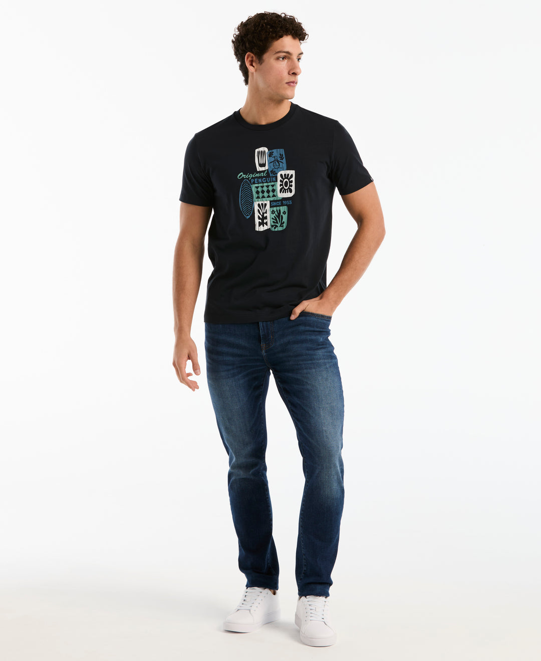 Cotton Jersey Tiki Graphic Tee (Dark Sapphire) 