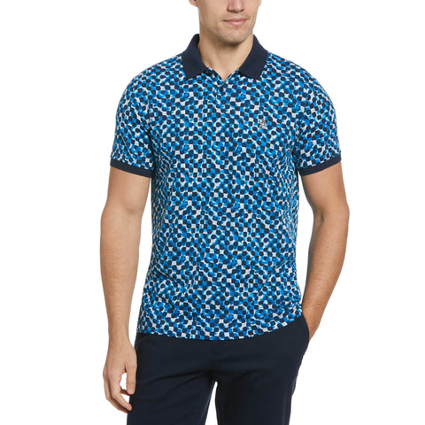 Tile Print Short Sleeve Polo Shirt (Imperial Blue) 