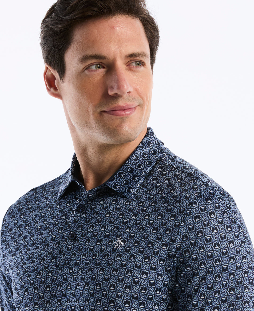 Tiny Geometric Print Polo (Black Iris) 