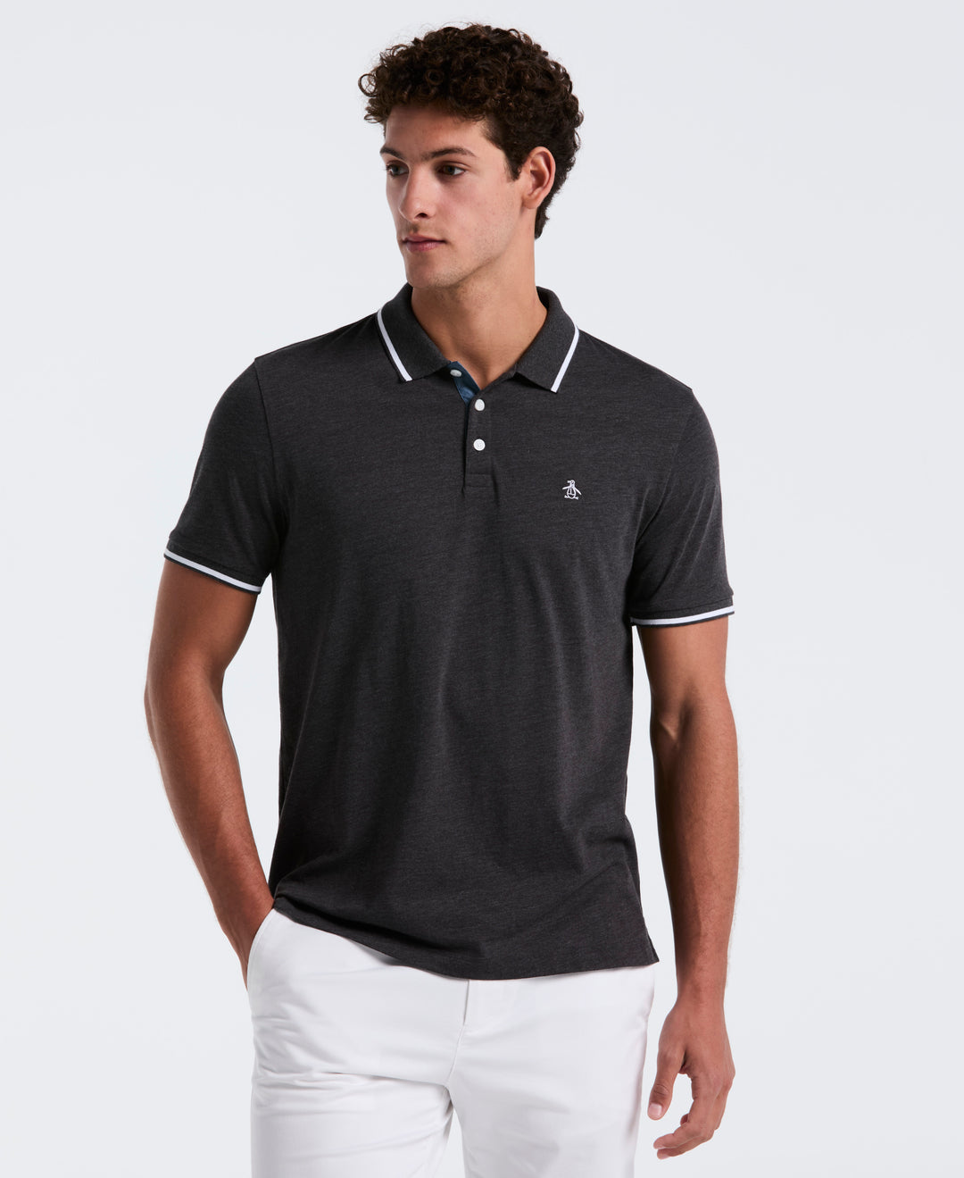 Jersey Tipped Polo (Dk Charcoal Heather) 
