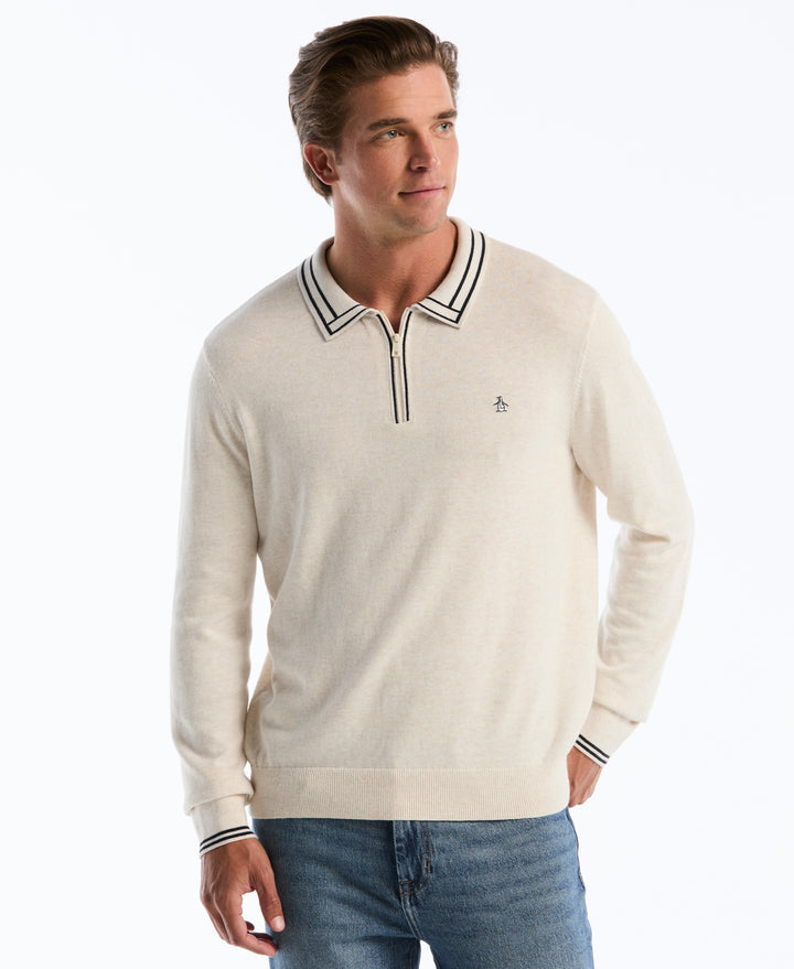 Tipped Quarter Zip Sweater Polo-Polos-Birch-XS-Original Penguin
