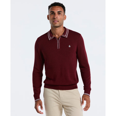 Cotton Tipped Quarter Zip Sweater Polo (Cabernet Htr) 