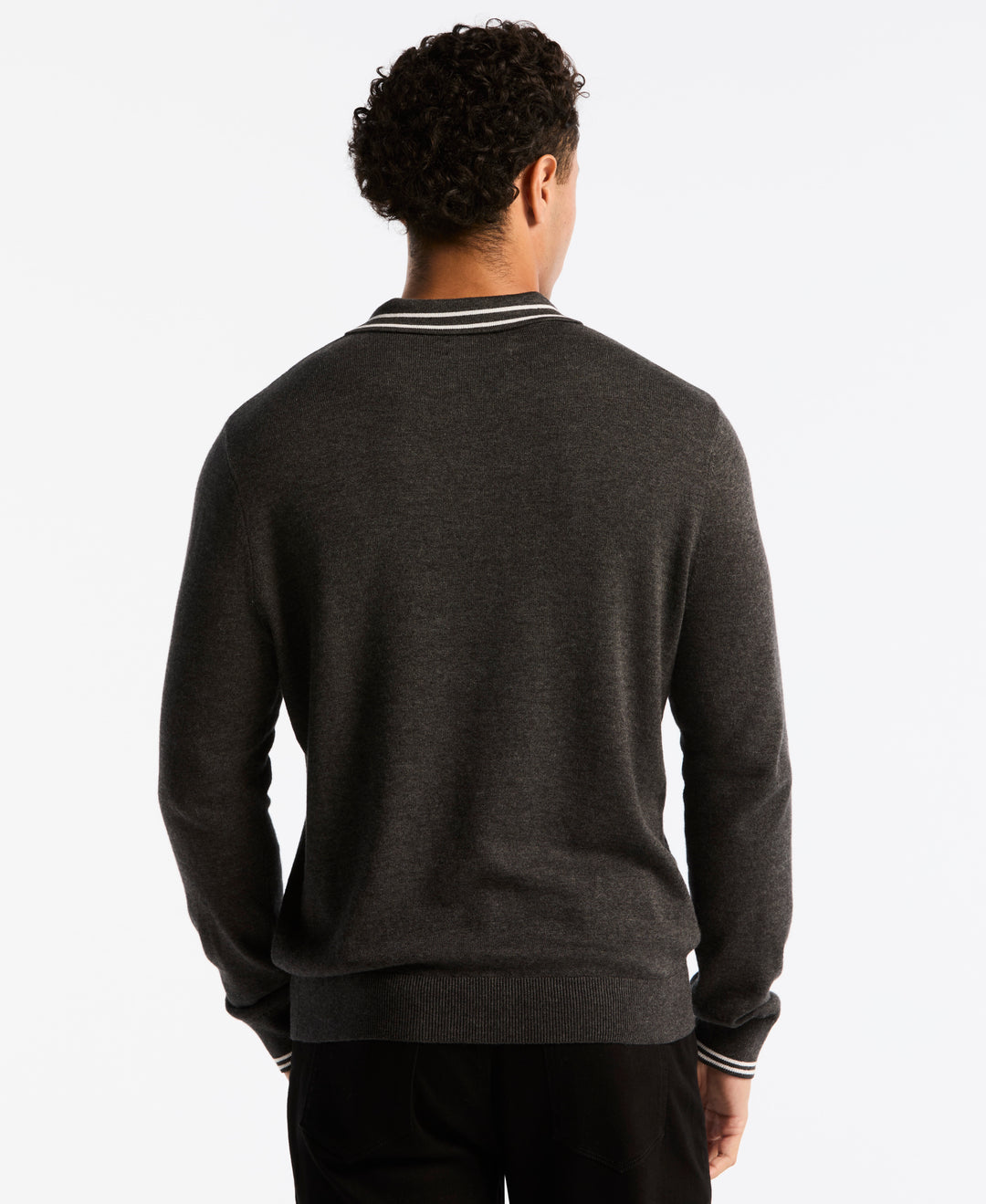 Cotton Tipped Quarter Zip Sweater Polo (Dk Charcoal Heather) 