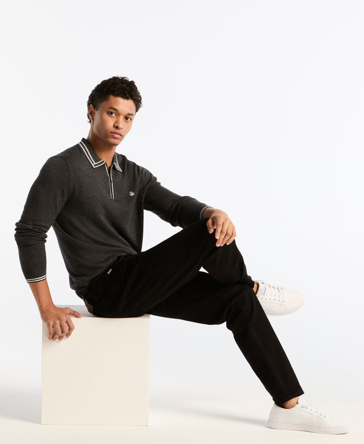 Cotton Tipped Quarter Zip Sweater Polo (Dk Charcoal Heather) 