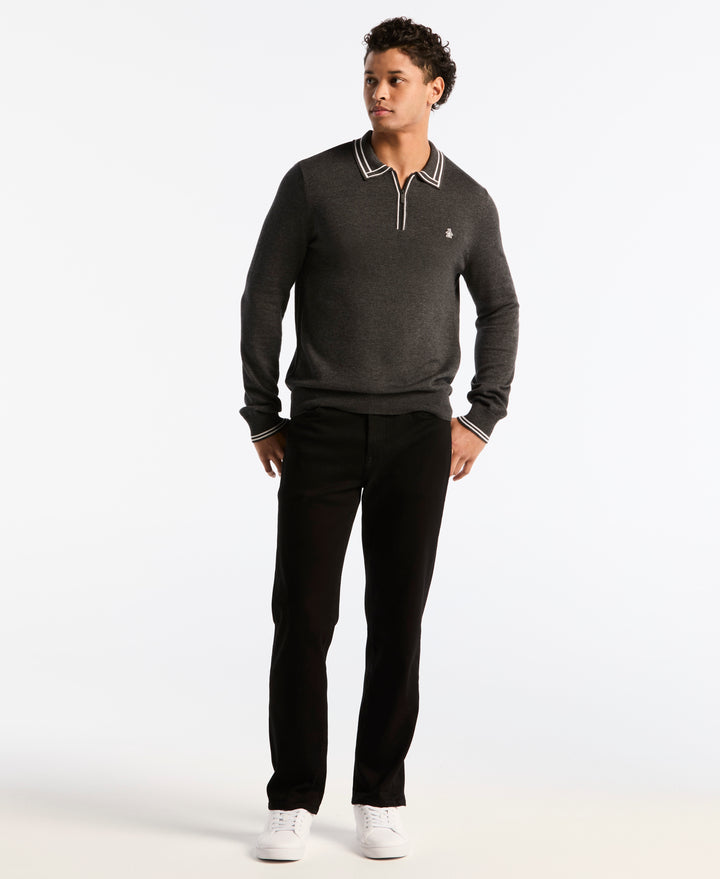 Cotton Tipped Quarter Zip Sweater Polo (Dk Charcoal Heather) 