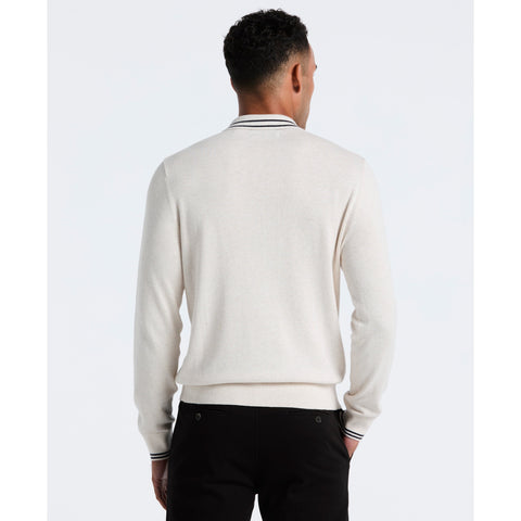 Cotton Tipped Quarter Zip Sweater Polo (Birch Htr) 