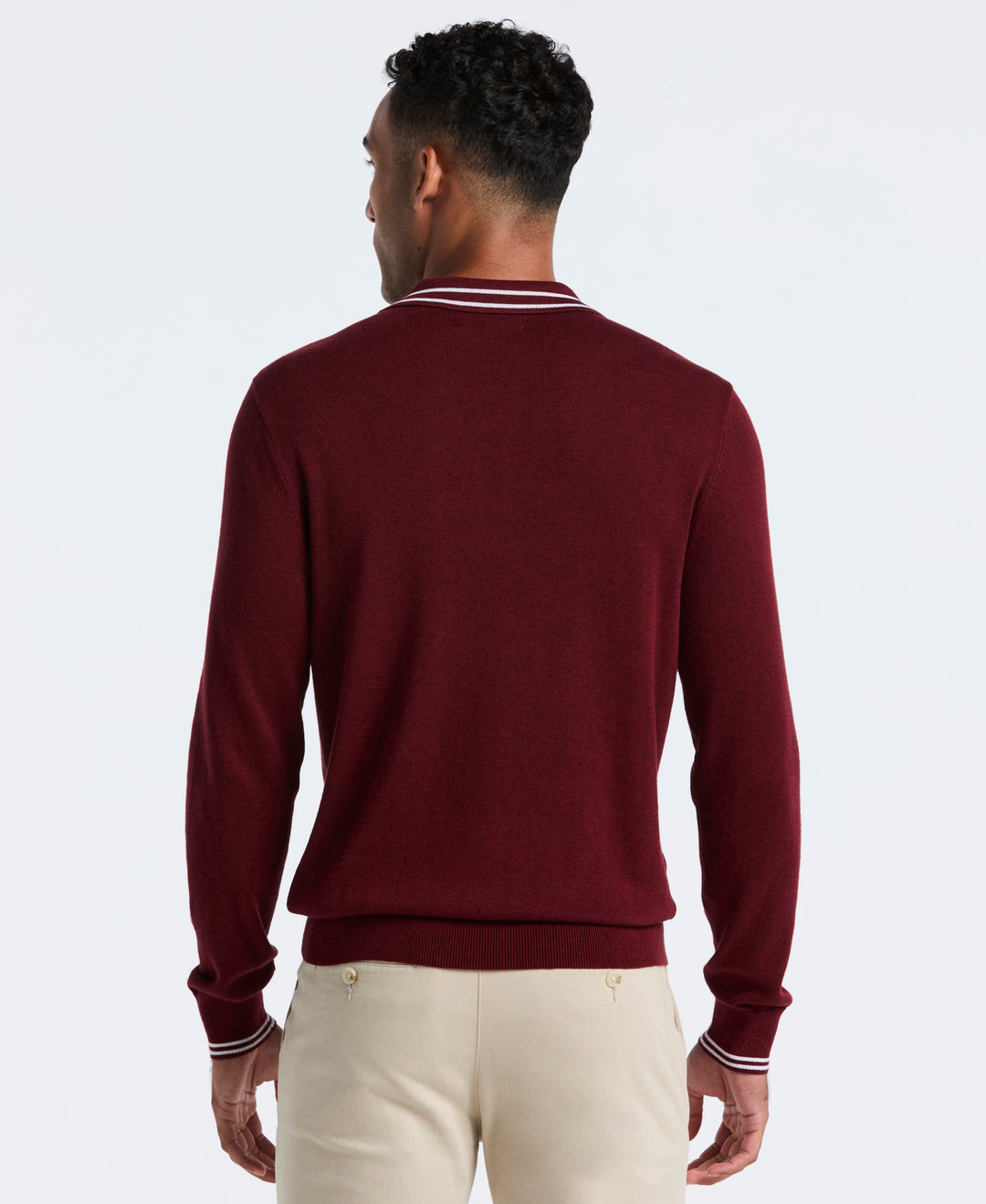 Cotton Tipped Quarter Zip Sweater Polo (Cabernet Htr) 