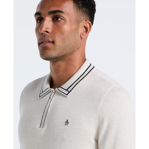 Cotton Tipped Quarter Zip Sweater Polo (Birch Htr) 