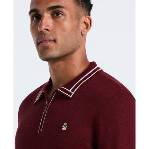 Cotton Tipped Quarter Zip Sweater Polo (Cabernet Htr) 