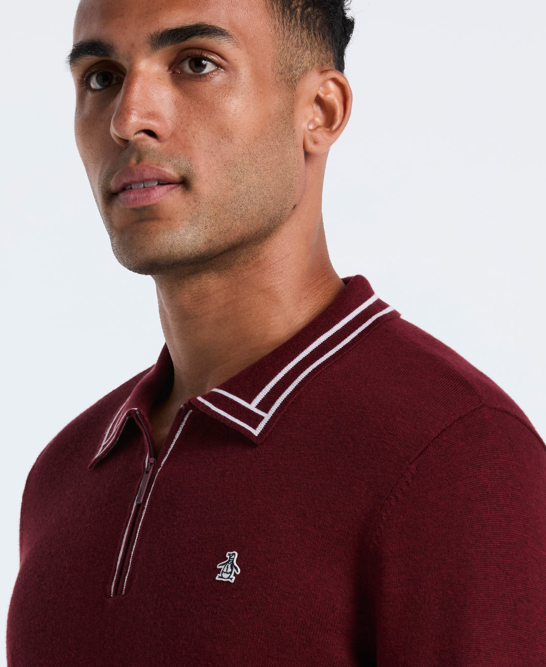 Cotton Tipped Quarter Zip Sweater Polo (Cabernet Htr) 