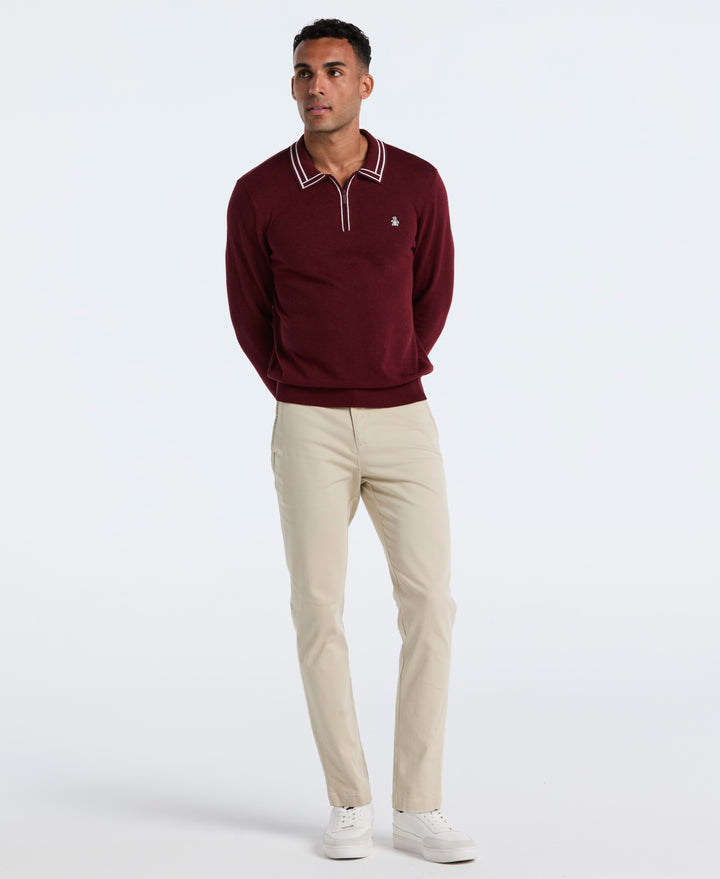 Cotton Tipped Quarter Zip Sweater Polo (Cabernet Htr) 